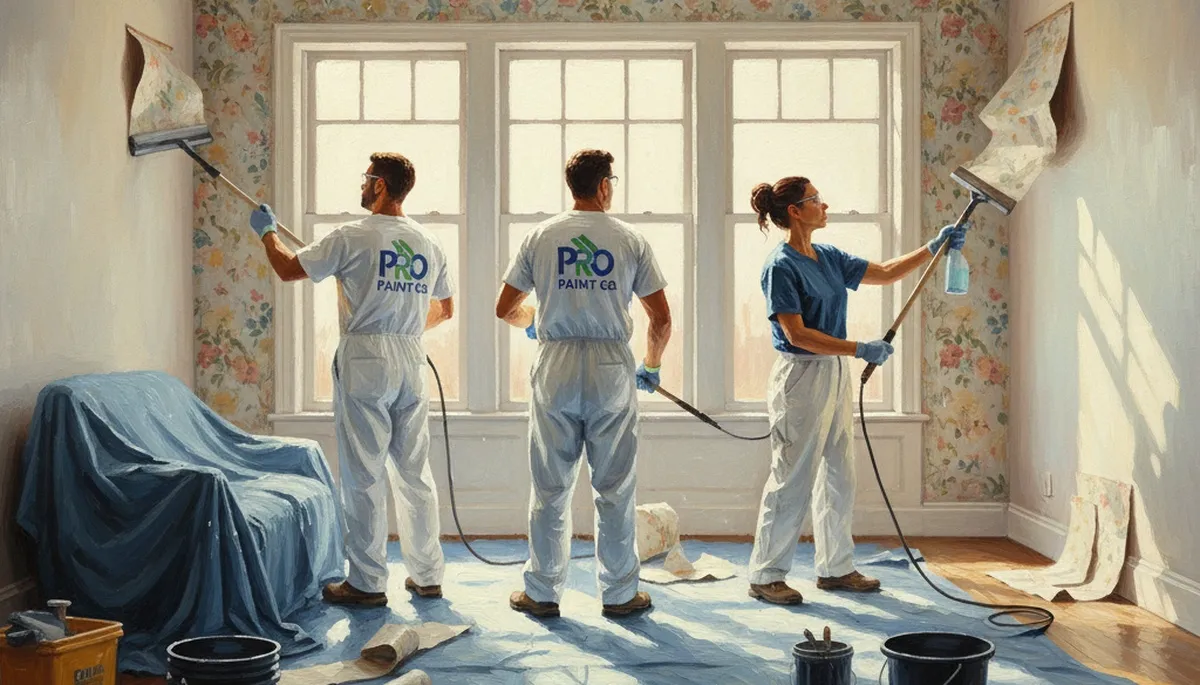 Durham, NC painters removing wallpaper for a home wall prep service